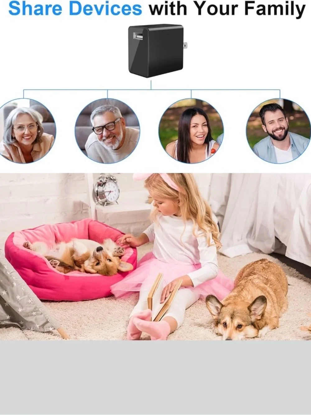 Black USB Wall Charger with Hidden Camera - Portable Surveillance Adapter